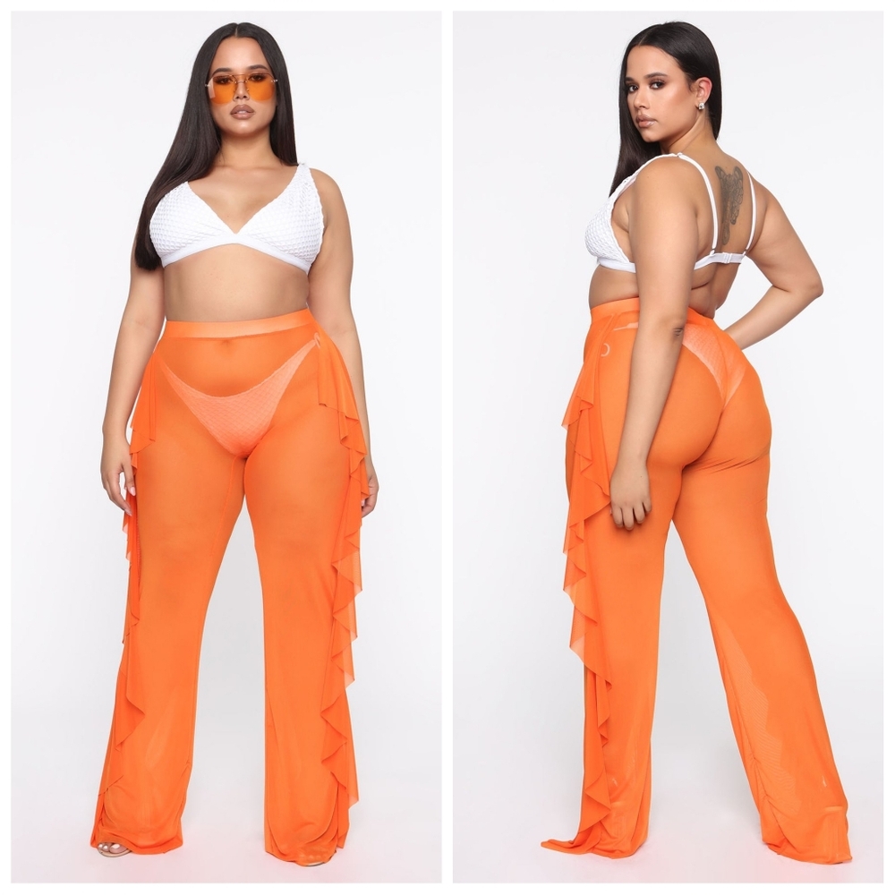 Fashion Nova Sunshine See Through Cover Up Pant | Size XL | NWT | Orange